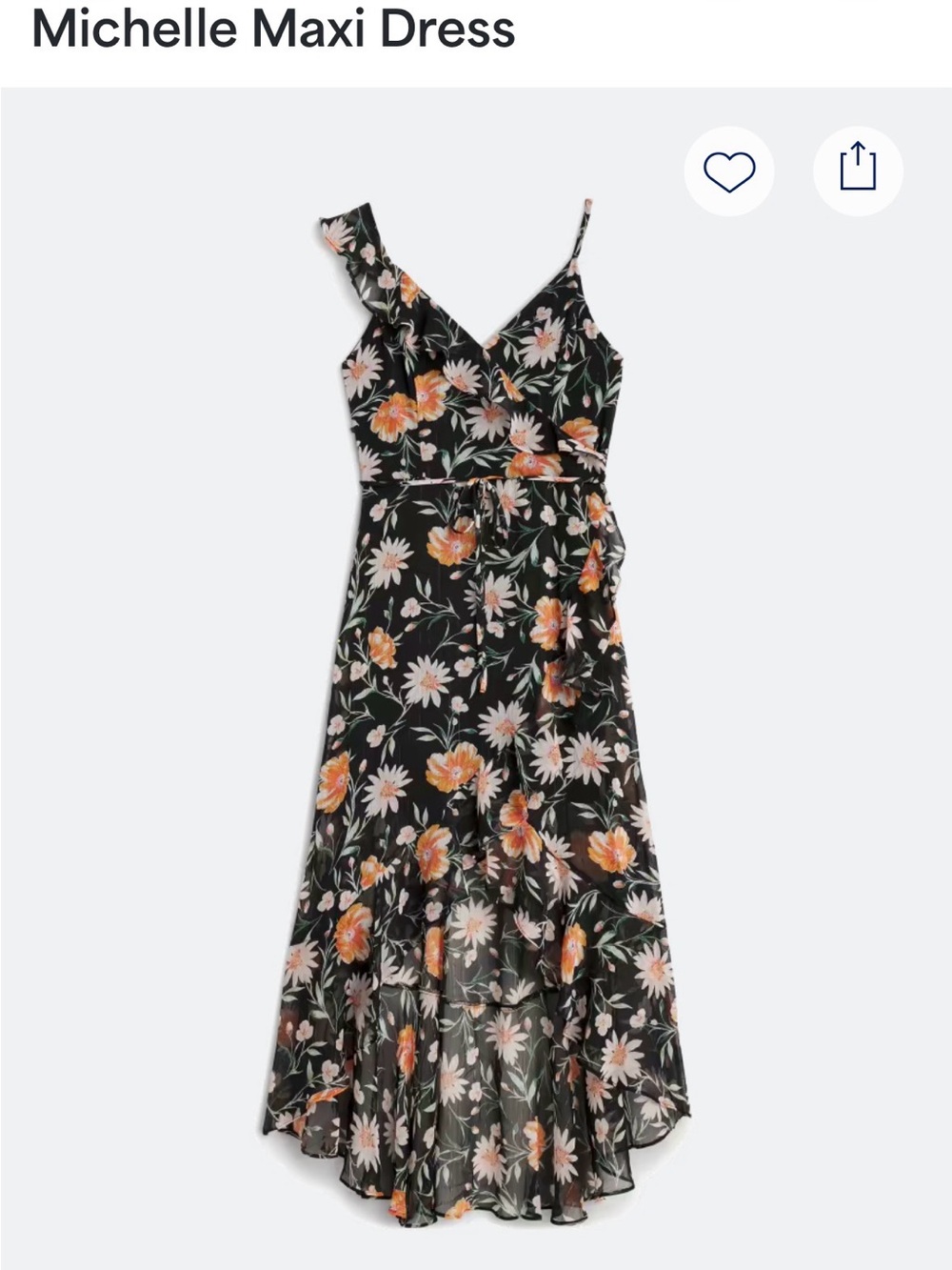 Stitch Fix (The General Good) Black Maxi Dress with Orange & White Floral Print